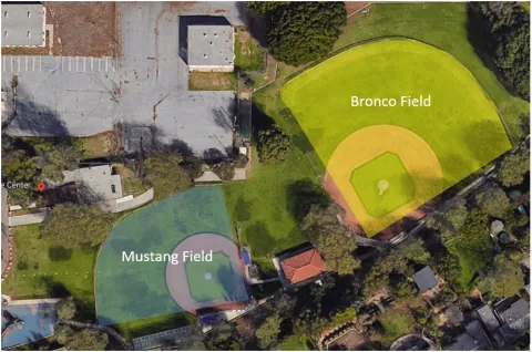 Aerial view of baseball fields at MacKenzie Park