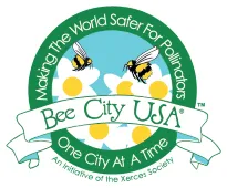 Bee City USA logo with text "Making The World Safer For Pollinators, Bee City USA, One City At A Time, An Initiative of the Xerces Society"