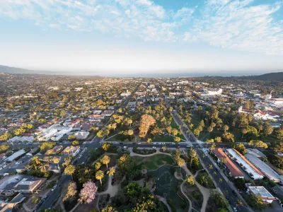 Aerial View of Alice Keck Park Memorial Garden with city in background